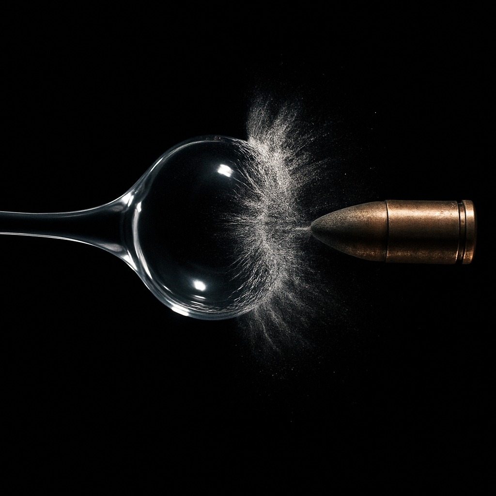 銃弾が丸い部分に命中しても割れずに耐えているオランダの涙の瞬間描写