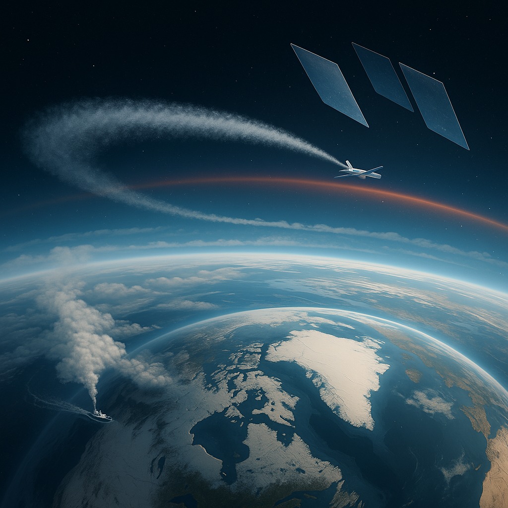 成層圏エアロゾル、海洋雲増白、宇宙反射ミラーなど複数の気候冷却技術を同時に示した地球の概念図