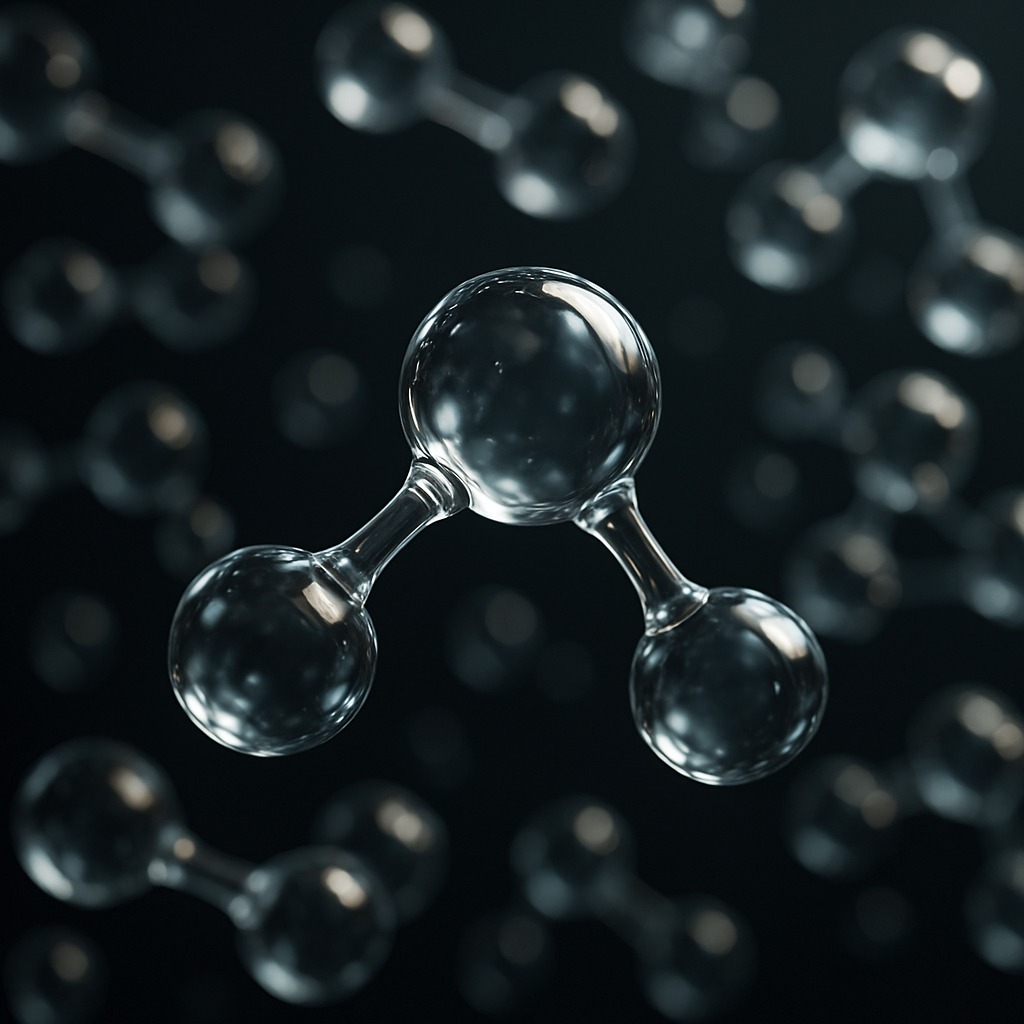 水分子（H₂O）が空間に浮かぶ超リアルな3Dイメージ