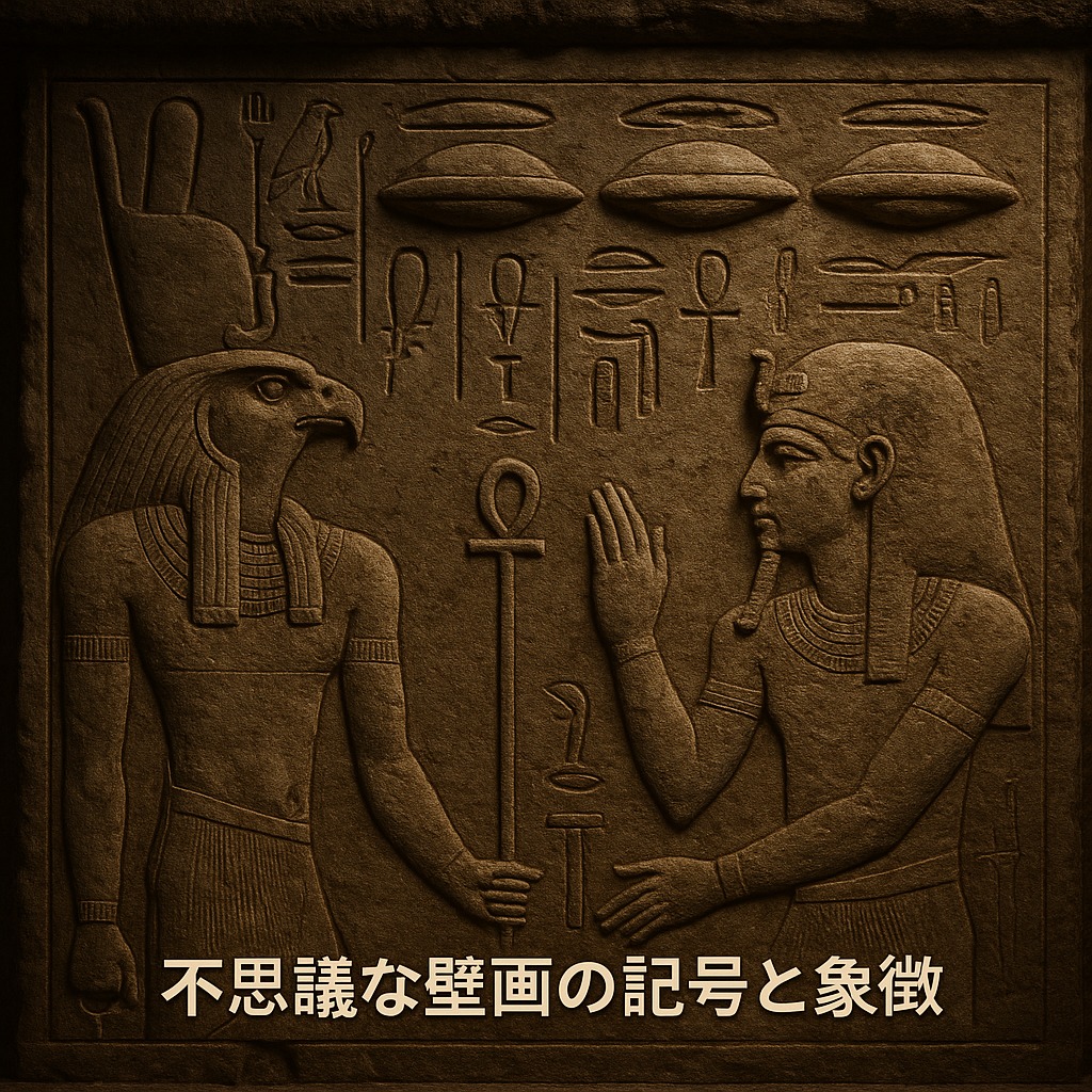 UFOに見える古代エジプトの壁画の謎を象徴する石のレリーフ