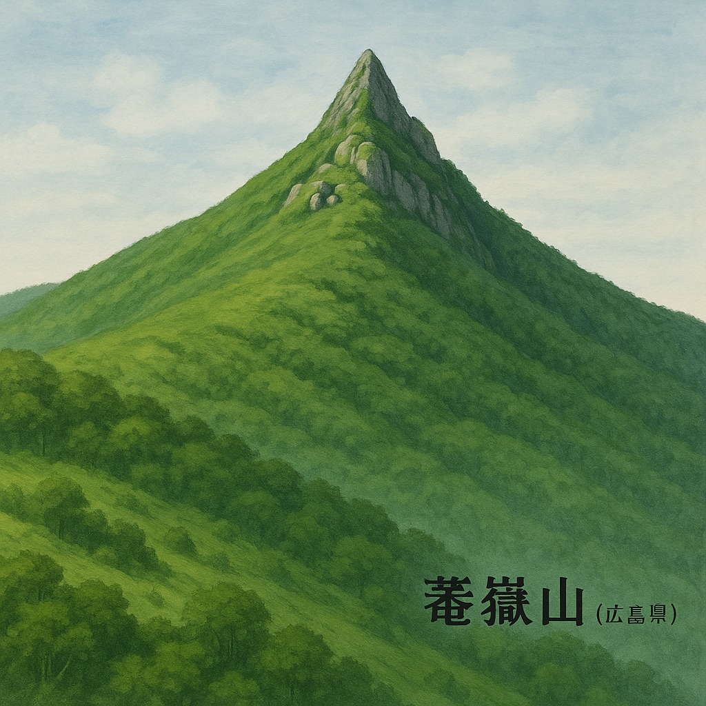 葦嶽山の三角すいの形と山頂に点在する巨石の自然風景