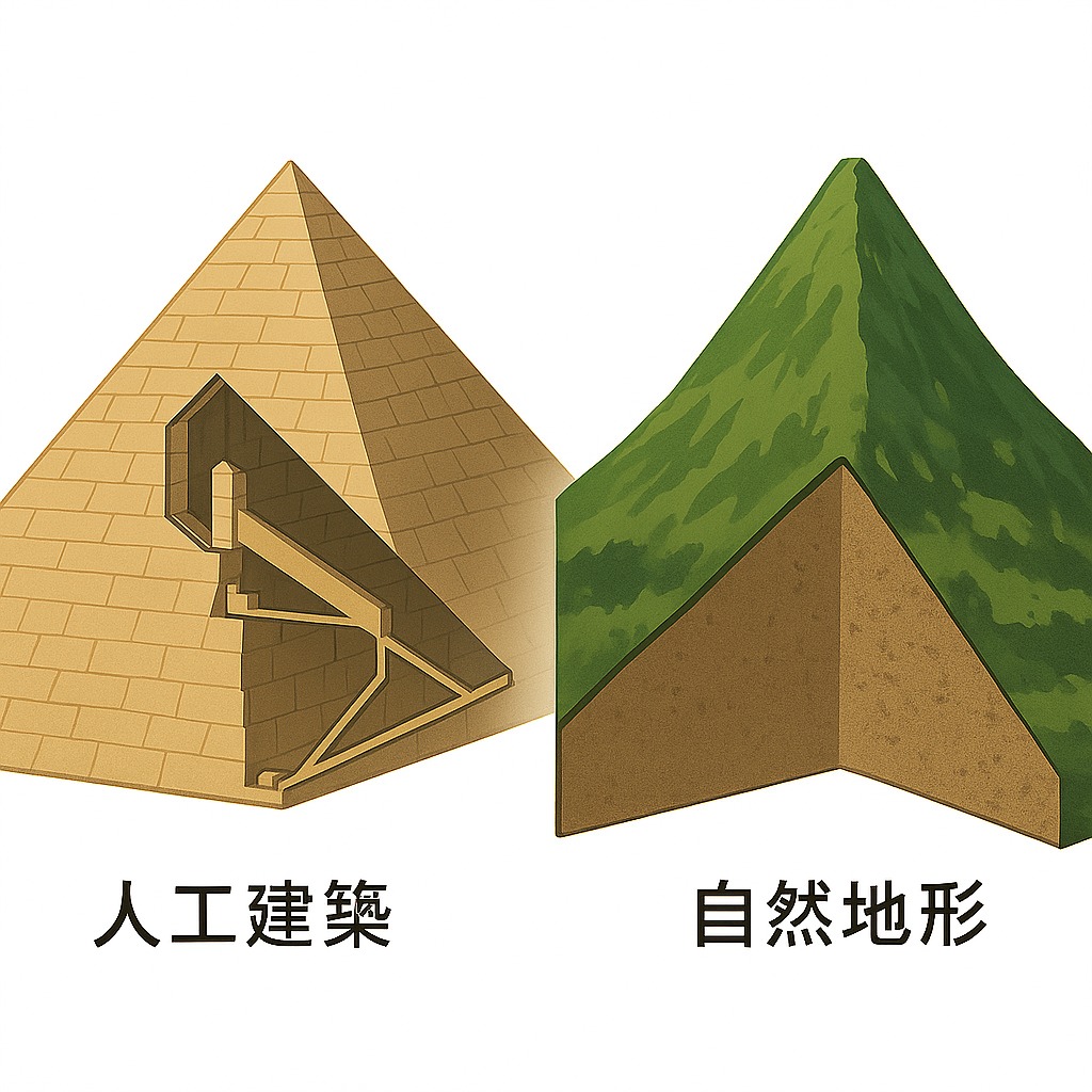 エジプトのピラミッドと日本の山の構造比較図解(人工と自然のちがい)