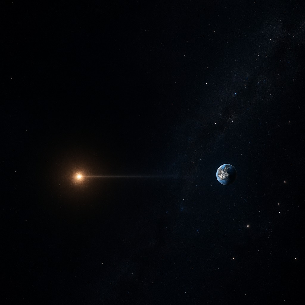 ローカル・ヴォイドと呼ばれる星のない宇宙の空白地帯から地球に向かう粒子の飛来イメージ