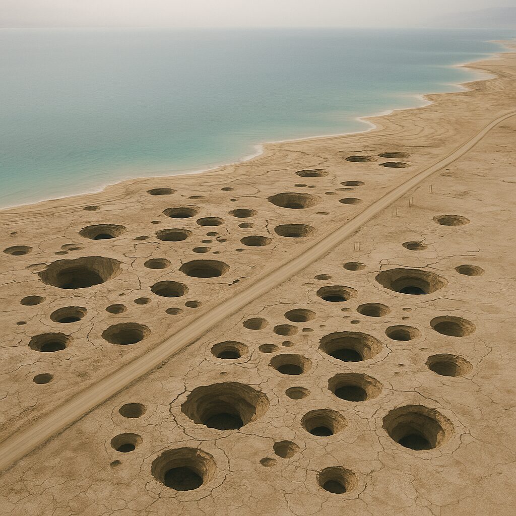 死海の水位低下とシンクホール：沿岸部の俯瞰