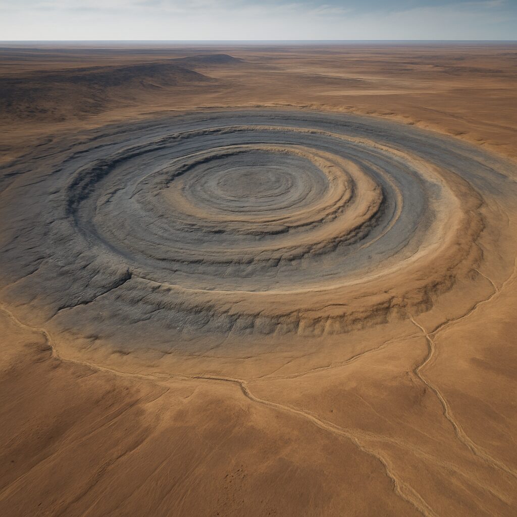 同心円の地層露頭：サハラの目の輪郭を近接で