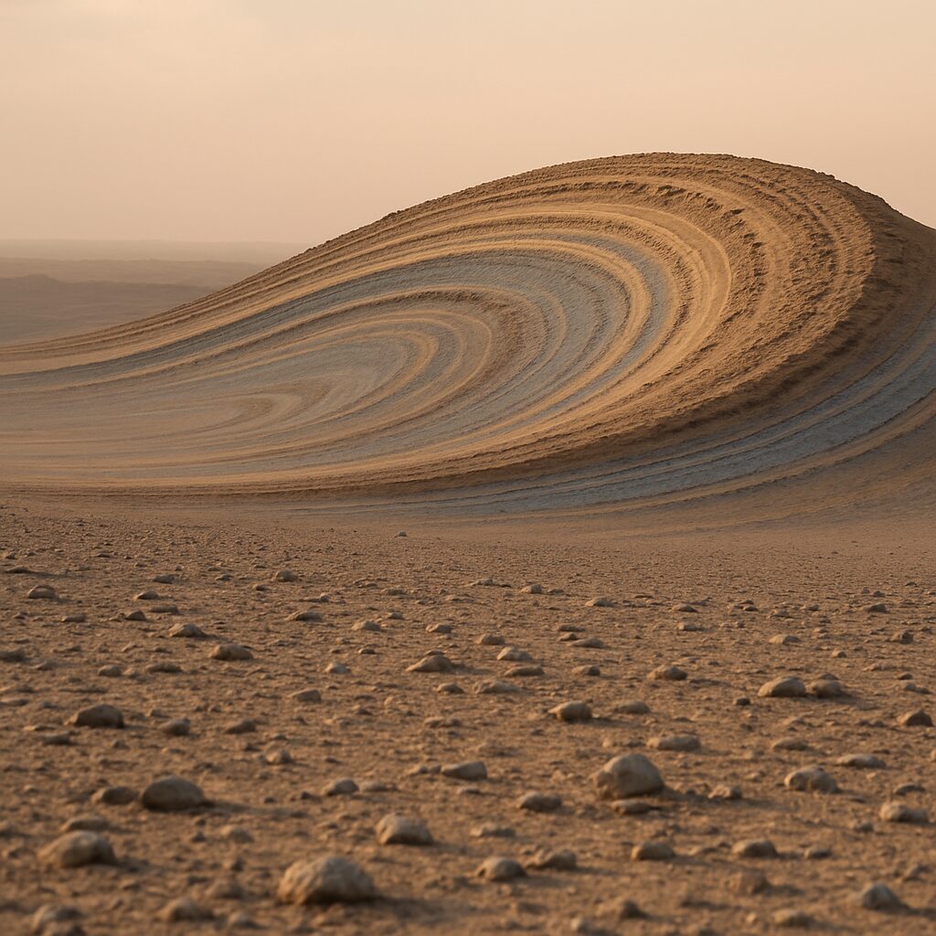 弧を描く地層：サハラの目の外縁部の地上観察